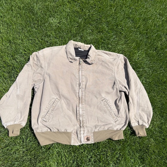 Carhartt Other - Carhartt Mens Faded Tan Canvas Mesh Lined Bomber Jacket Khaki Workwear Size XL